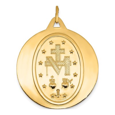 14K Yellow Gold Miraculous Medal Round Pendant – view 5