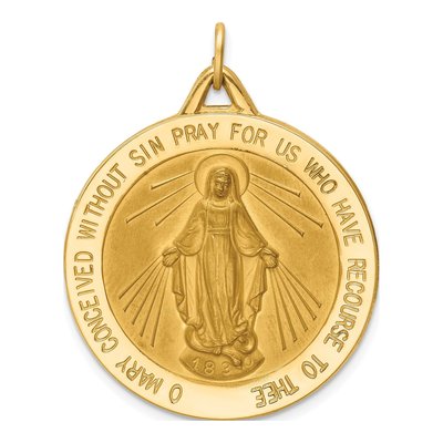 14K Yellow Gold Miraculous Medal Round Pendant
