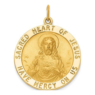 14K Yellow Gold Sacred Heart of Jesus Medal Pendant