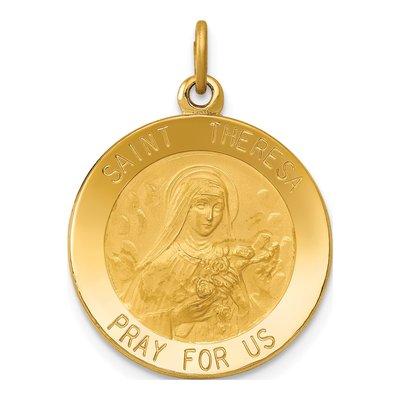 14K Yellow Gold St Theresa Medal Pendant