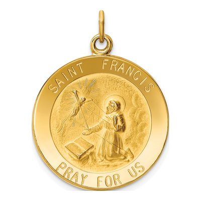 14K Yellow Gold St Francis Medal Round Pendant