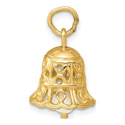 14K Yellow Gold Freshwater Cultured Pearl Wedding Bell Pendant – view 3