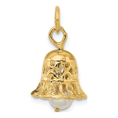 14K Yellow Gold Freshwater Cultured Pearl Wedding Bell Pendant – view 4