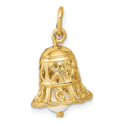 14K Yellow Gold Freshwater Cultured Pearl Wedding Bell Pendant