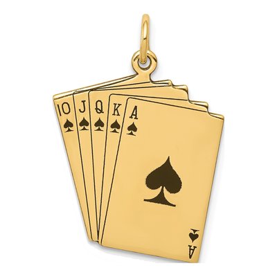 14K Yellow Gold Royal Flush Cards Charm