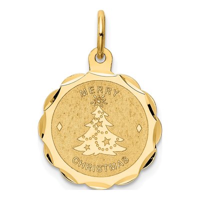 14K Yellow Gold Merry Christmas Tree Disc Charm