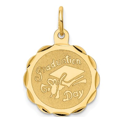 14K Yellow Gold Graduation Cap Disc Charm
