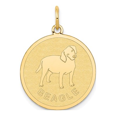 14K Yellow Gold Beagle Dog Disc Charm