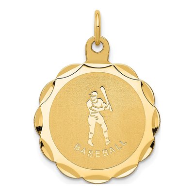 14K Yellow Gold Baseball Disc Charm