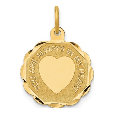 14K Yellow Gold Heart Disc Charm