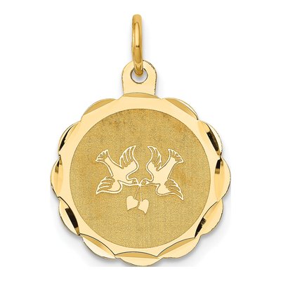 14K Yellow Gold Love Birds Disc Charm
