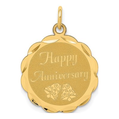 14K Yellow Gold Happy Anniversary Bells Disc Charm