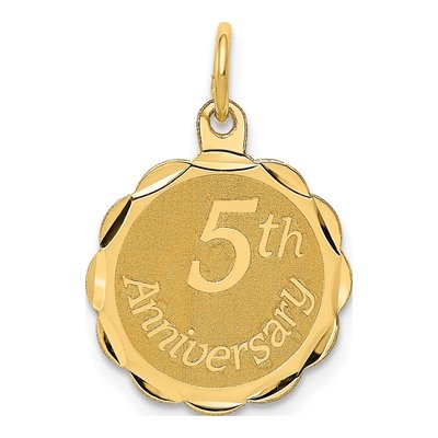 14K Yellow Gold 5th Anniversary Disc Charm