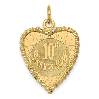 14K Yellow Gold 10th Anniversary Heart Charm