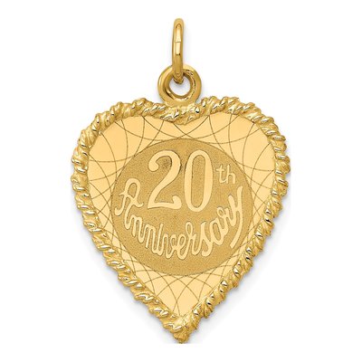 14K Yellow Gold 20th Anniversary Heart Charm