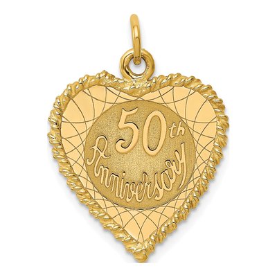 14K Yellow Gold 50th Anniversary Heart Charm