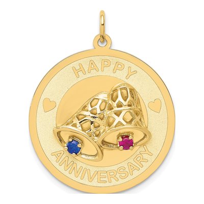 14K Yellow Gold CZ Happy Anniversary Disc Charm