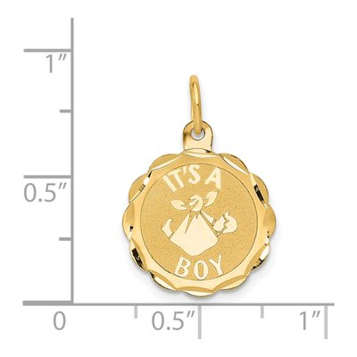 14K Yellow Gold It's BOY Scalloped Disc Charm – view 4