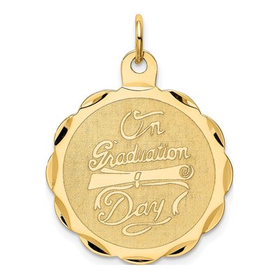 14K Yellow Gold Graduation Diploma Disc Pendant