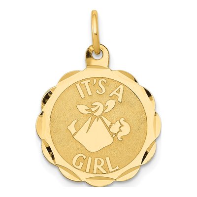 14K Yellow Gold It's GIRL Scalloped Disc Charm