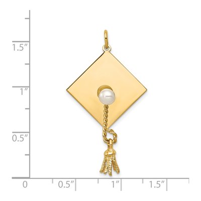 14K Yellow Gold Freshwater Cultured Pearl Graduation Cap Pendant – view 4