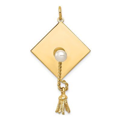 14K Yellow Gold Freshwater Cultured Pearl Graduation Cap Pendant