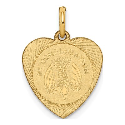 14K Yellow Gold My Confirmation Dove Heart Disc Charm