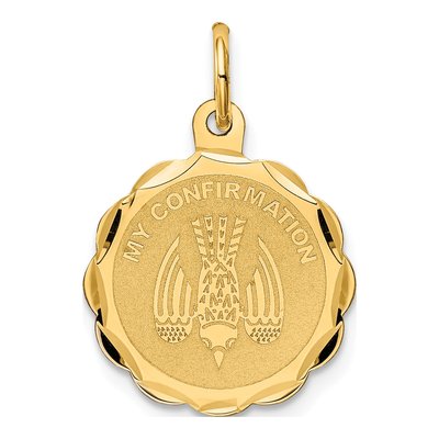 14K Yellow Gold Confirmation Dove Disc Pendant