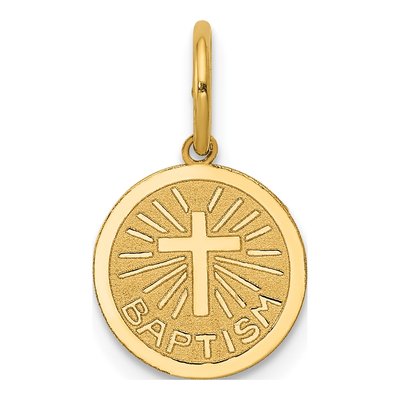 14K Yellow Gold Baptism Cross Disc Charm