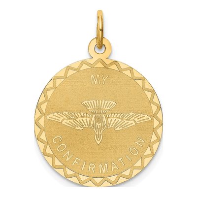 14K Yellow Gold Confirmation Dove Disc Pendant