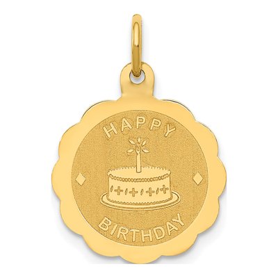14K Yellow Gold Happy Birthday Cake Disc Charm