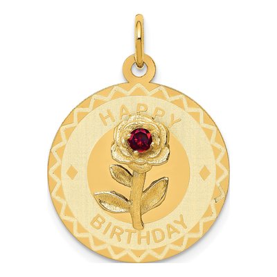 14K Yellow Gold CZ Happy Birthday Disc Charm