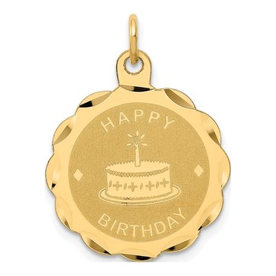 14K Yellow Gold Happy Birthday Cake Disc Charm