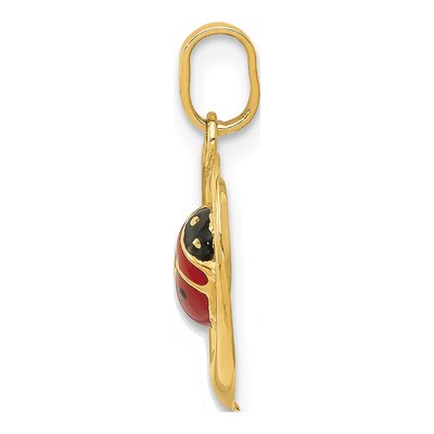 14K Yellow Gold Red Black Enamel Ladybug Heart Charm – view 3