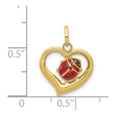 14K Yellow Gold Red Black Enamel Ladybug Heart Charm – view 5
