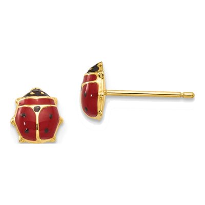 14K Yellow Gold Enamel Ladybug for Girls Stud Earrings