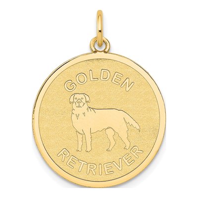 14K Yellow Gold Golden Retriever Disc Charm