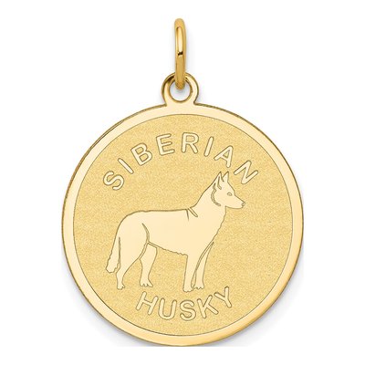 14K Yellow Gold Siberian Husky Disc Dog Charm