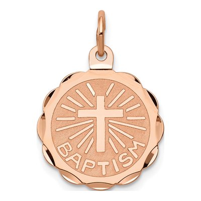 14K Rose Gold Baptism Cross Disc Pendant
