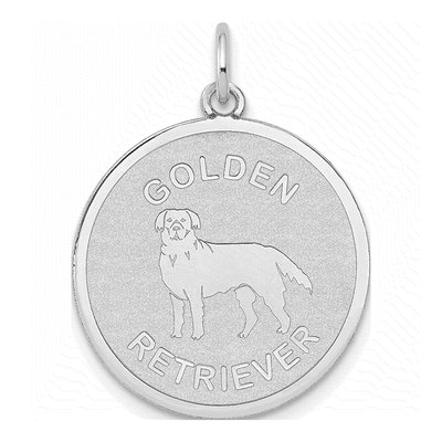 14K White Gold Golden Retriever Disc Charm