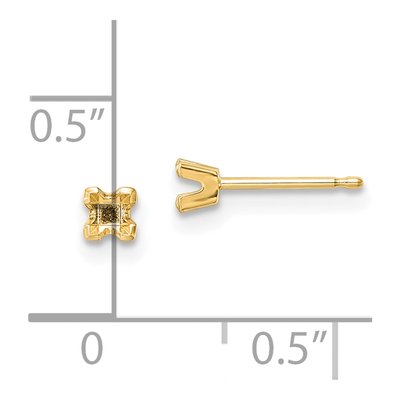 14K Yellow Gold Princess Cut Stud Earring Mounting – view 3