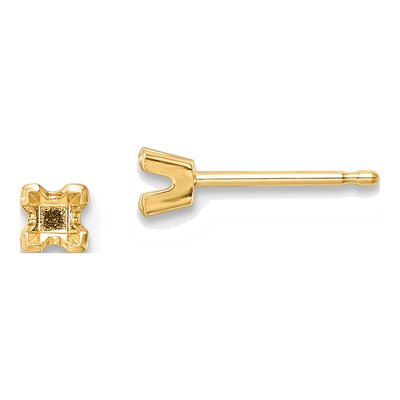 14K Yellow Gold Princess Cut Stud Earring Mounting