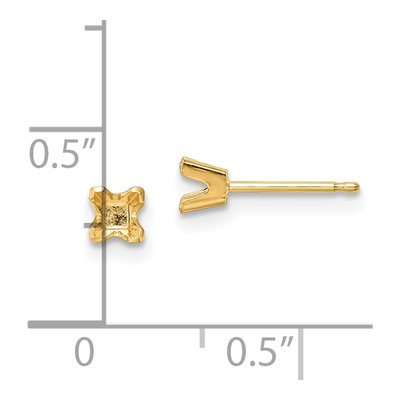 14K Yellow Gold Princess-Cut Stud Earring Mounting – view 3