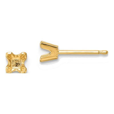 14K Yellow Gold Princess-Cut Stud Earring Mounting