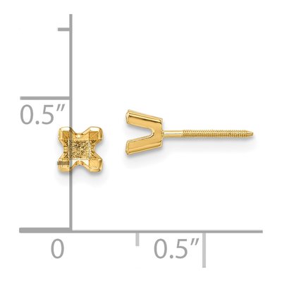 14K Yellow Gold Princess-Cut Stud Earring Mounting – view 4