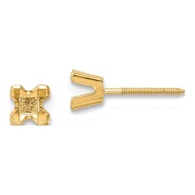 14K Yellow Gold Princess-Cut Stud Earring Mounting