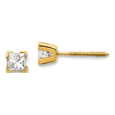 14K Yellow Gold 1/2 ct tw 3.5mm Square Diamond Princess Stud Earrings