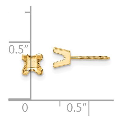 14K Yellow Gold Princess-Cut Stud Earring Mounting – view 3