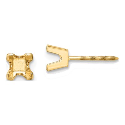 14K Yellow Gold Princess-Cut Stud Earring Mounting