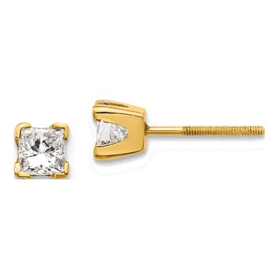 14K Yellow Gold 2/3 ct tw 3.75mm Square Diamond Princess-Cut Stud Earrings